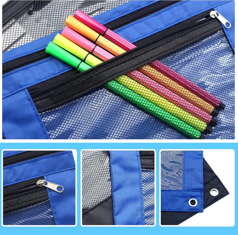 Cinvo Pencil Pouch 3 Ring Binder Pouch Zippered Pencil Case Canvas Pencil Bag with 2 Compartments (Set of 2, Black and Blue) - Image 3